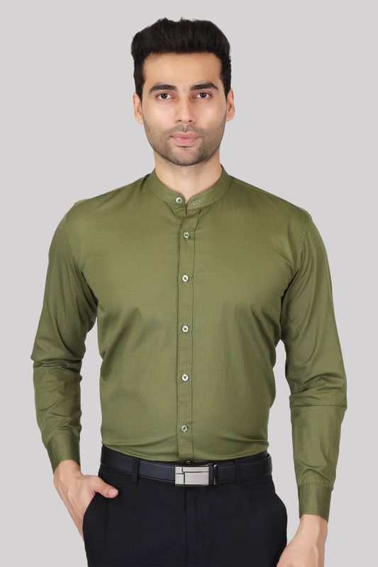 Men Slim Fit Solid Mandarin Collar Formal Shirt
