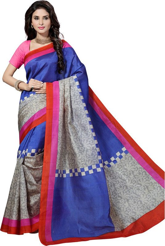 Printed Bhagalpuri Handloom Pure Silk, Dupion Silk Saree  (Multicolor)