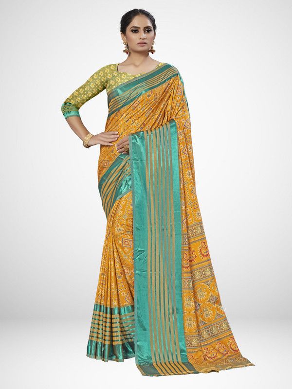 Self Design Bollywood Silk Blend, Cotton Blend Saree  (Mustard)