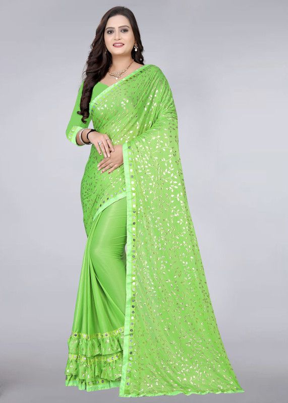 Printed, Floral Print Bollywood Lycra Blend Saree  (Light Green)