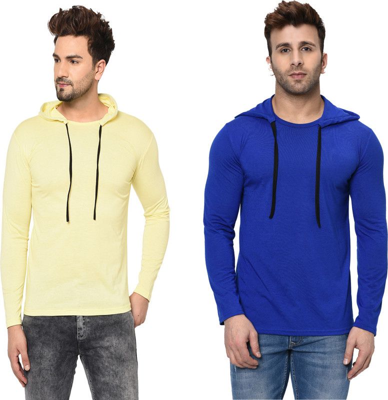 Pack of 2 Hooded Combo T-Shirt for Men's Men Solid Hooded Neck Cotton Blend Multicolor T-Shirt