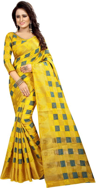 Self Design Bollywood Silk Blend, Cotton Blend Saree  (Yellow)