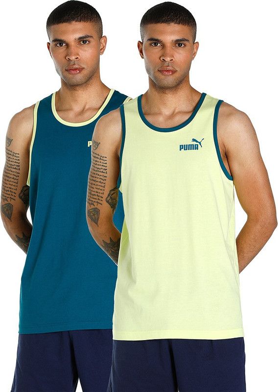 Pack of 2 Contrast Tank Top Mens -Pk 2 Men Printed, Solid Round Neck Cotton Blend Blue T-Shirt