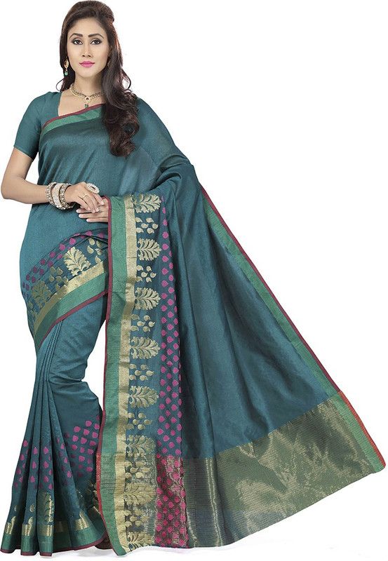 Solid/Plain Bollywood Chanderi Saree  (Light Blue)