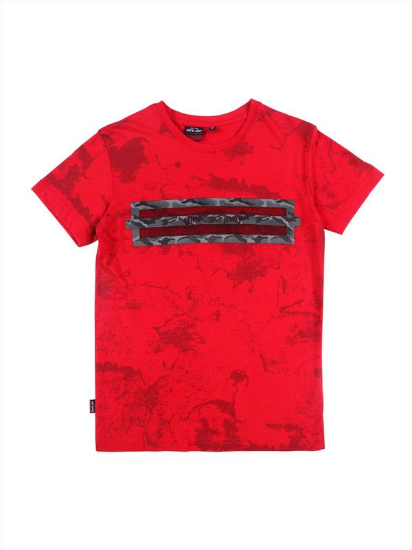 Baby Boys Printed Cotton Blend T Shirt  (Red, Pack of 1)