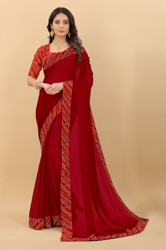 Daily Wear Lycra Blend Saree  (Red)