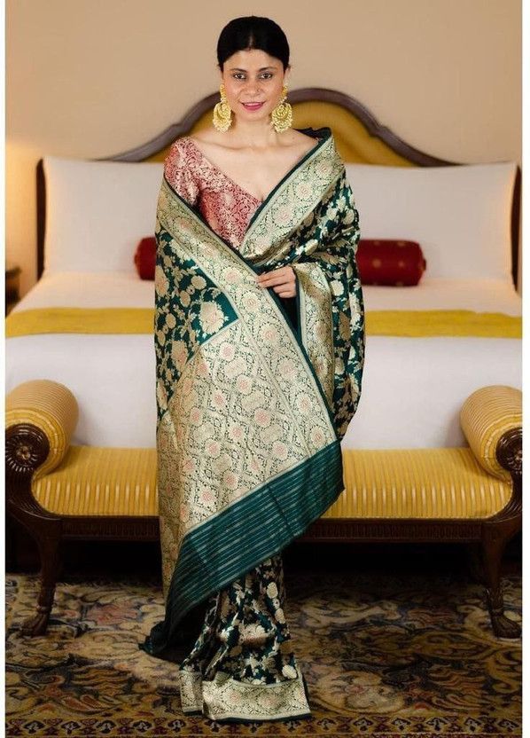 Woven Banarasi Jacquard, Jute Silk Saree  (Purple)