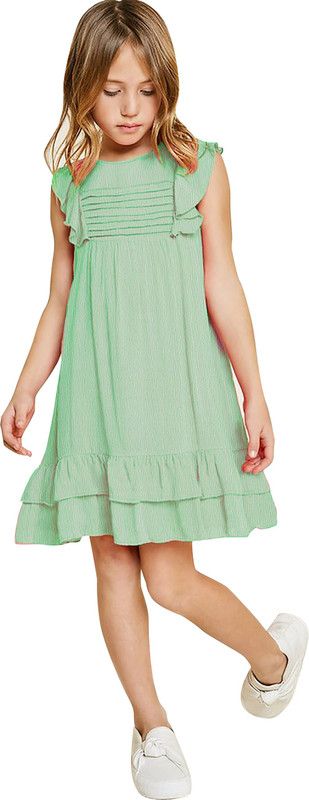 Girls Above Knee Festive/Wedding Dress  (Light Green, Sleeveless)
