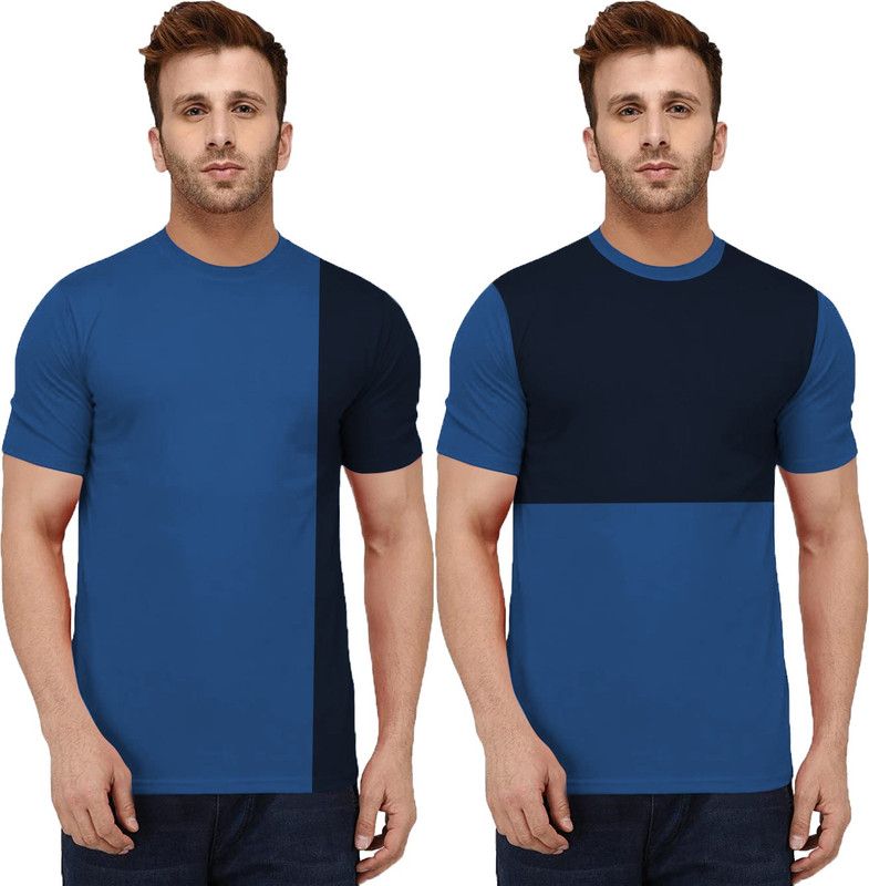 Color Block Men Blue T-Shirt  (Pack of 2)