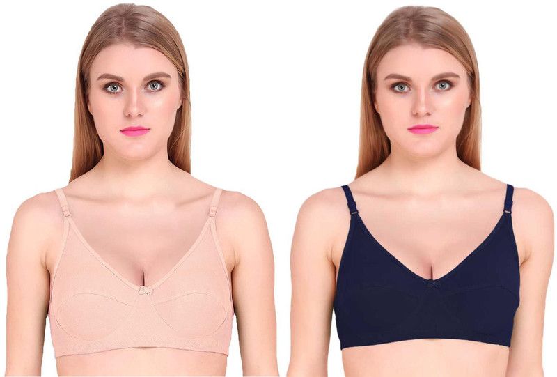 Women Full Coverage Non Padded Bra  (Blue, Beige)