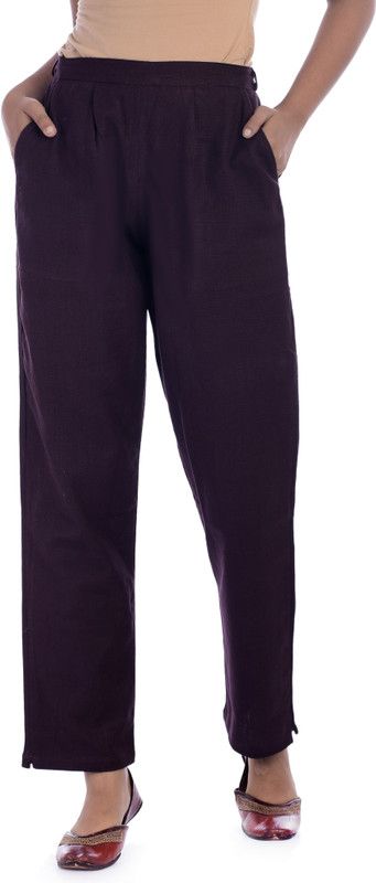 Women Slim Fit Purple Pure Cotton Trousers