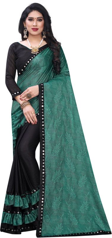 Embroidered Bollywood Lycra Blend, Lace Saree  (Black)