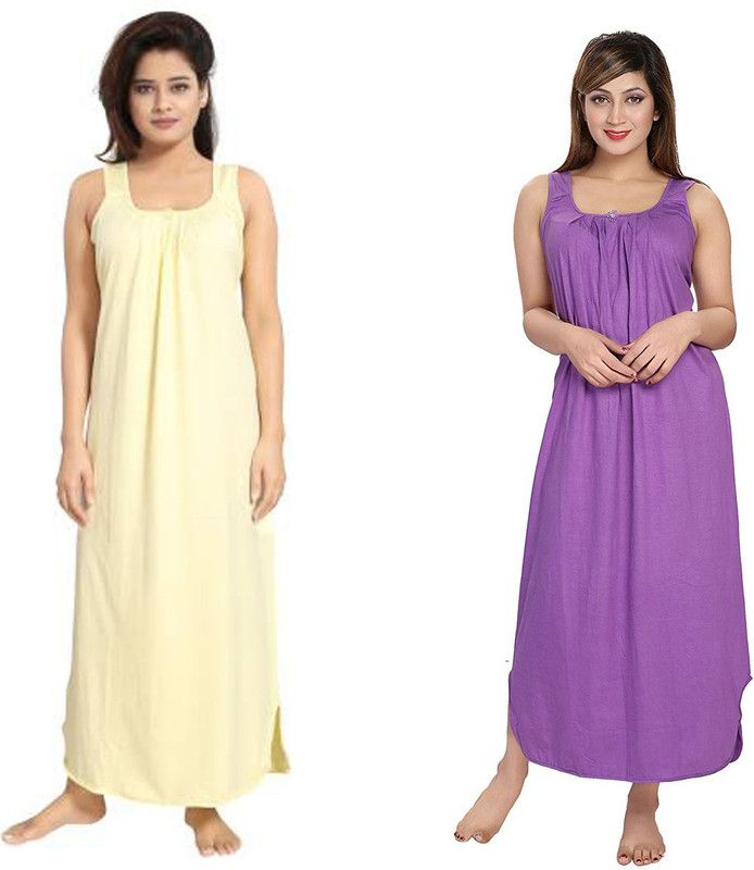 Pack of 2 Women Nighty  (Purple, Yellow)
