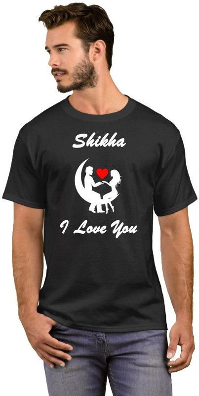 Shikha I Love You Men Printed Round Neck Cotton Blend White, Black T-Shirt