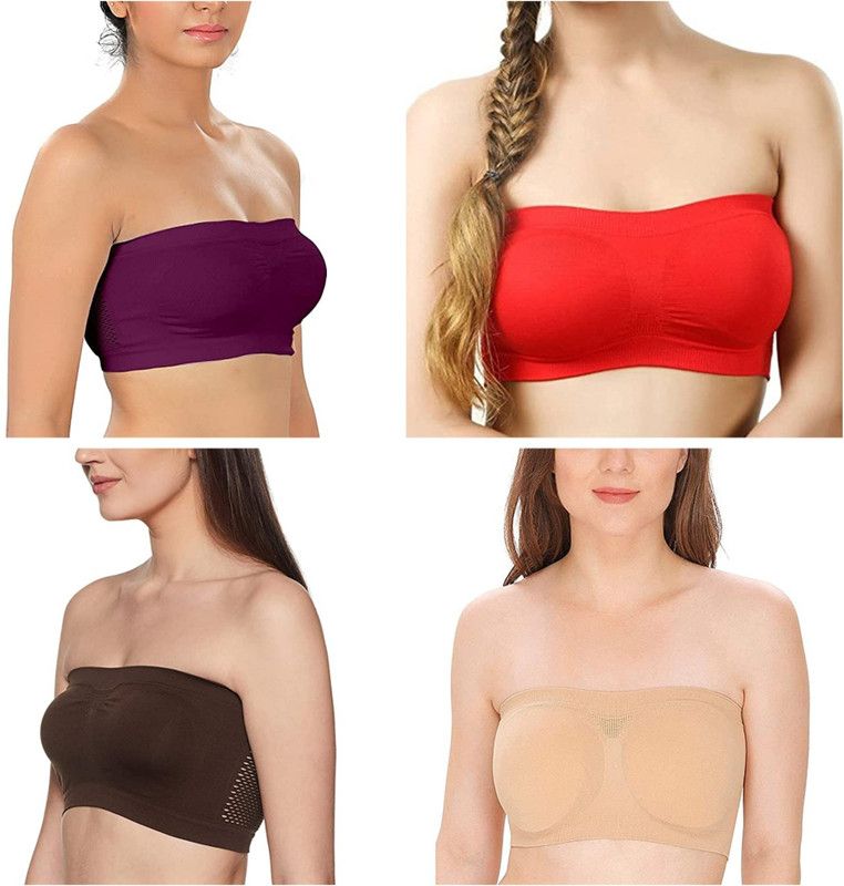 Pack of 4 Women Bandeau/Tube Non Padded Bra  (Multicolor)