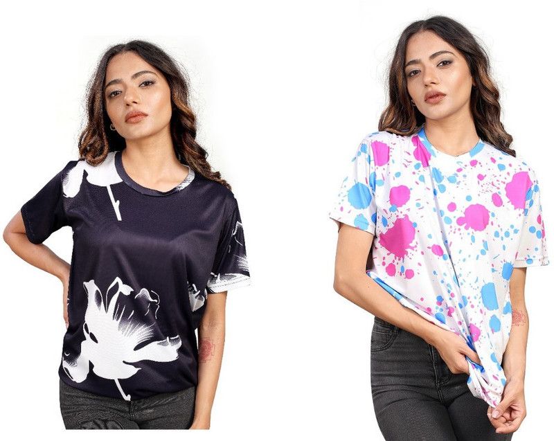 Floral Print Women Multicolor T-Shirt  (Pack of 2)