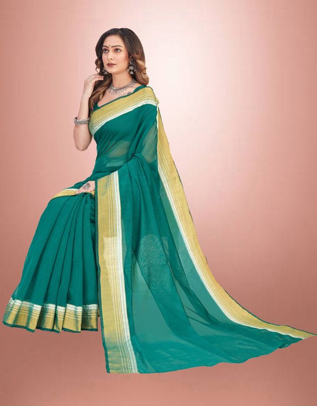 Embellished, Woven Daily Wear Cotton Silk, Silk Blend Saree  (Green)