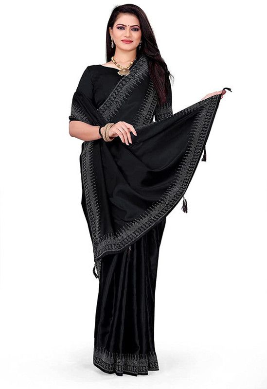 Embellished Bollywood Silk Blend Saree  (Black)