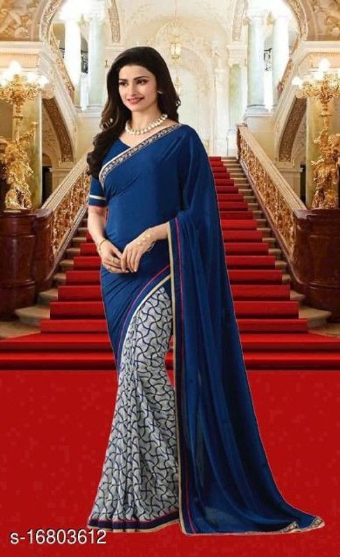 Printed Daily Wear Georgette Saree  (Blue, Grey)