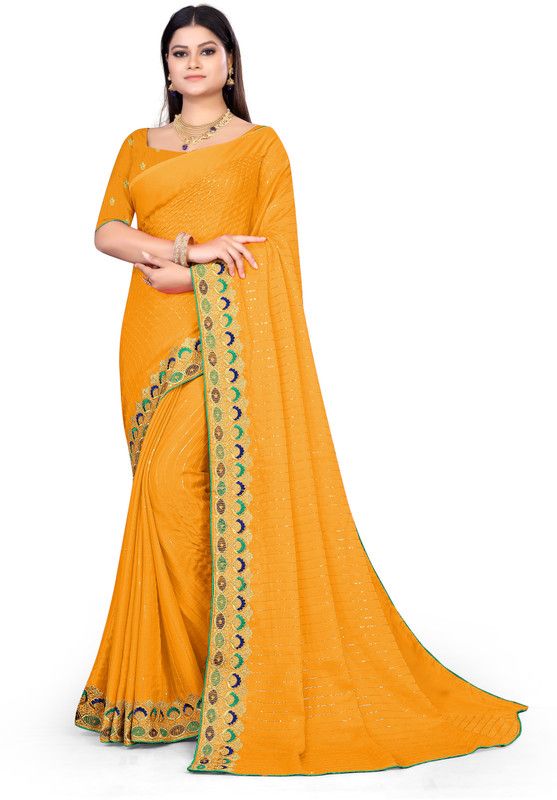 Embroidered Bollywood Chiffon Saree  (Mustard)
