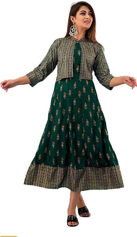Women Colorblock Viscose Rayon Anarkali Kurta  (Green)