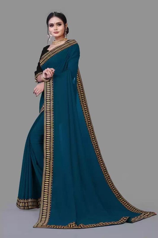 Temple Border Banarasi Georgette Saree  (Multicolor)