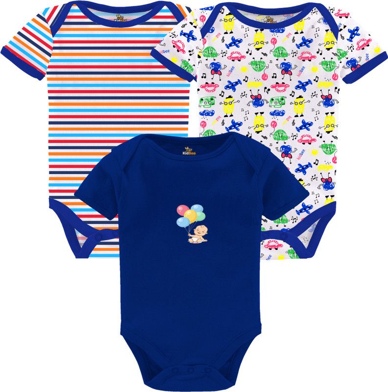 Romper For Baby Boys & Baby Girls Party Printed Hosiery, Cotton Blend  (Multicolor, Pack of 3)