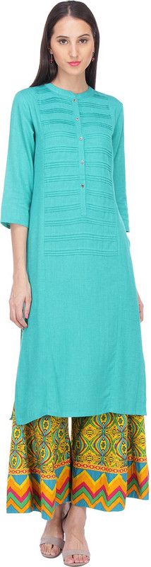 Pack of 2 Women Solid Cotton Rayon Straight Kurta  (Blue)