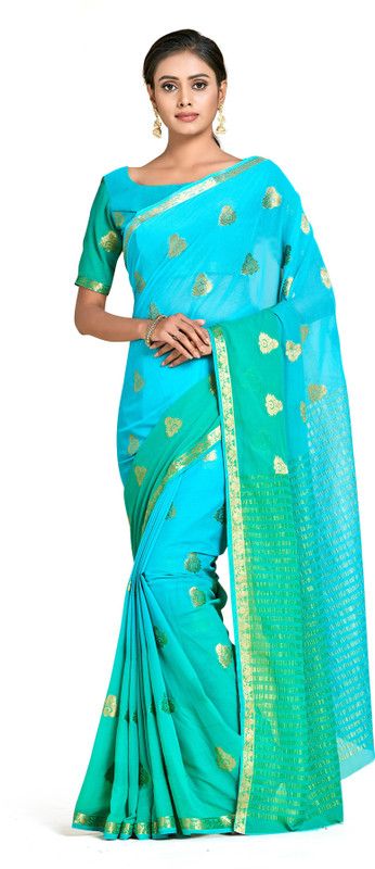 Woven Banarasi Chiffon Saree  (Light Blue)