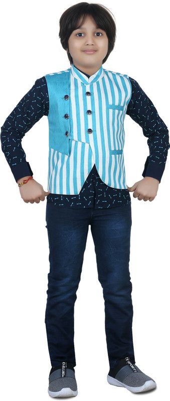 Boys Party(Festive) Jacket Shirt, Pant  (Dark Blue)