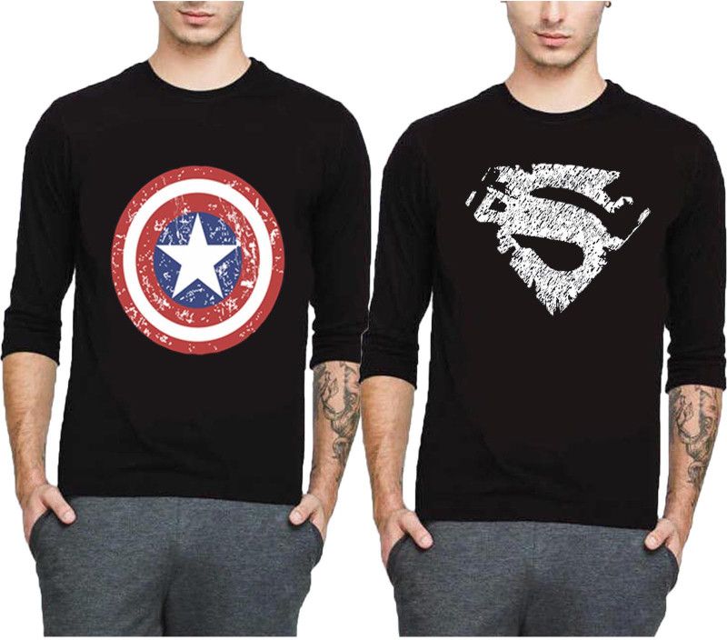 Men Superhero Round Neck Cotton Blend Black T-Shirt