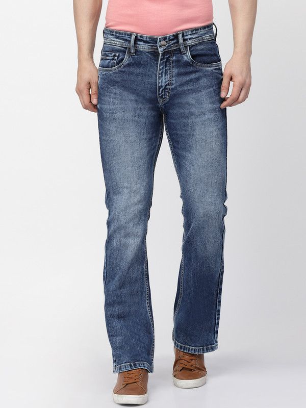 Stretchable Boot cut Men Boot-Leg Mid Rise Blue Jeans