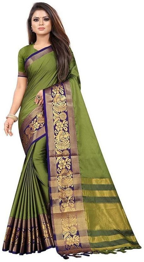 Animal Print Banarasi Pure Silk Saree  (Green)