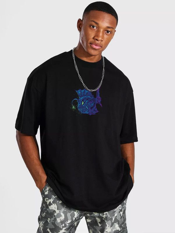 STEVE Men Graphic Print Round Neck Cotton Blend Black T-Shirt