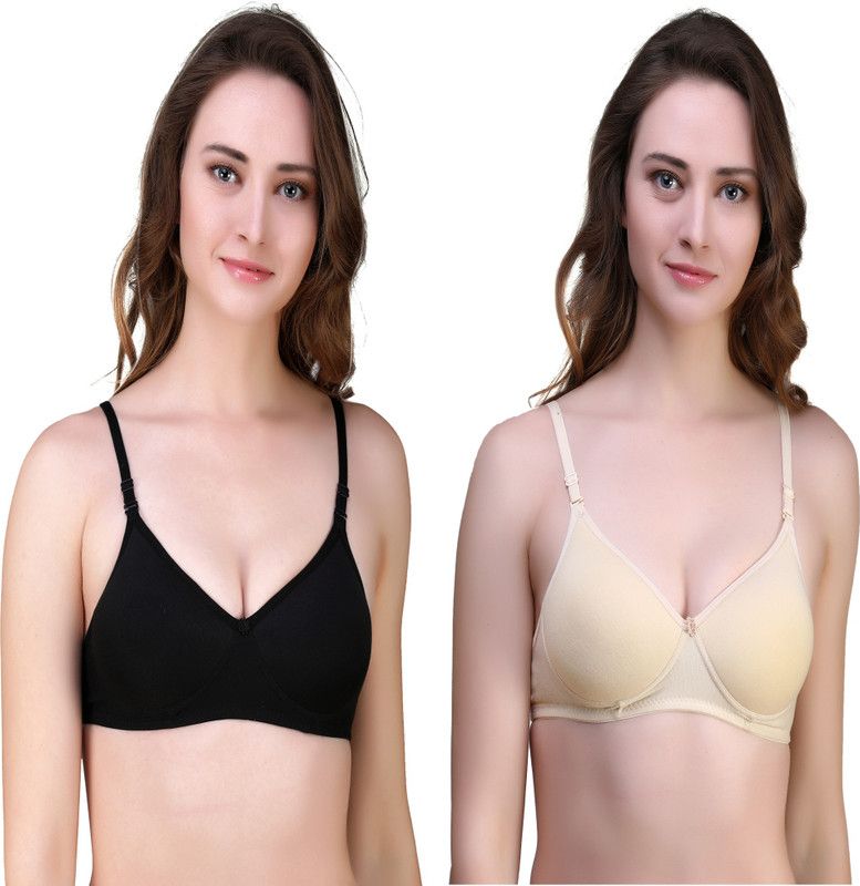 Pack of 2 Women T-Shirt Heavily Padded Bra  (Beige, Black)