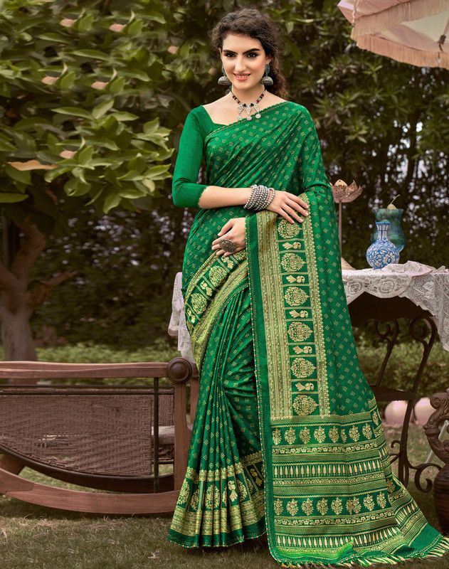 Daily Wear Cotton Silk Saree  (Green, Gold)