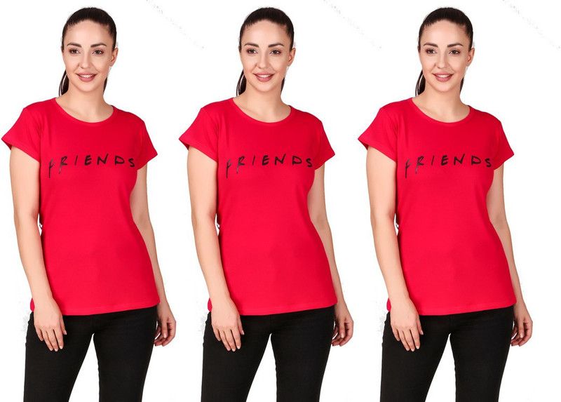 Pack of 3 Printed Stylish & Comfortable T-shirt for Girls Pack of 3 Women Printed Round Neck Cotton Blend Pink T-Shirt