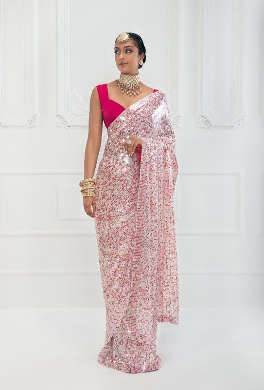 Embellished Bollywood Georgette Saree  (Pack of 2, Pink)