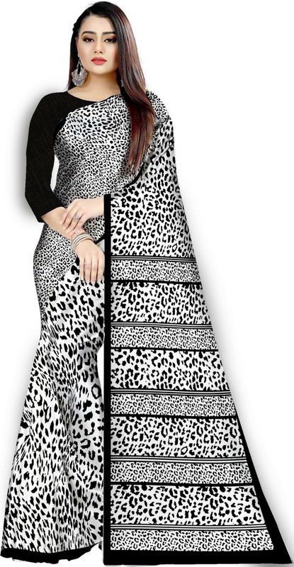 Printed Daily Wear Satin Saree  (White)