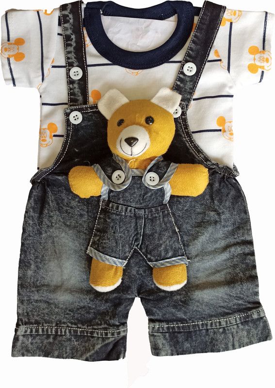 Dungaree For Baby Boys & Baby Girls Casual Embellished Denim  (White, Pack of 1)