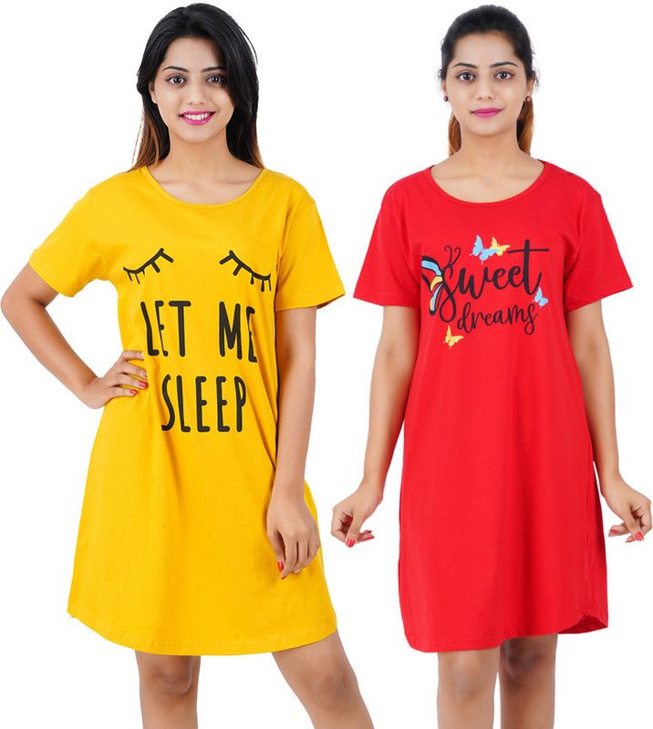 Women Nightshirts  (Yellow, Red)