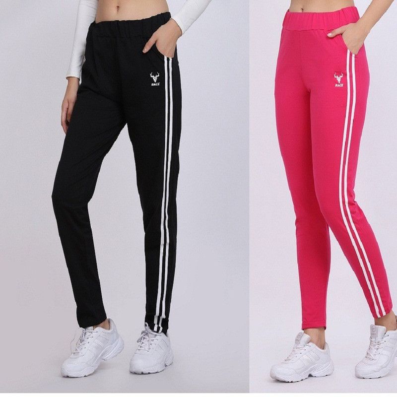 Pack of 2 Women Striped Black, Pink Track Pants