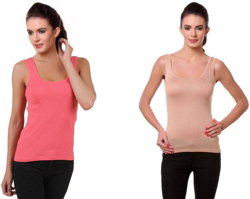 Women Orange, Beige Tank Top/Vest