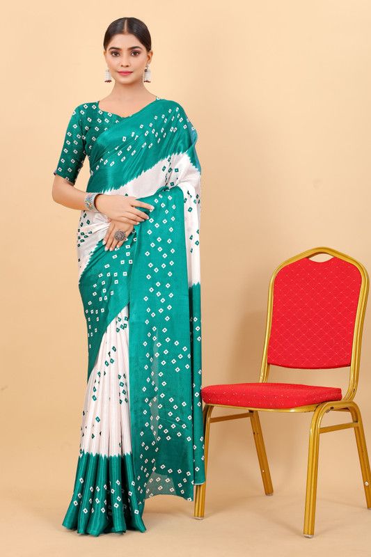 Printed Banarasi Jacquard, Cotton Silk Saree  (Green, White)