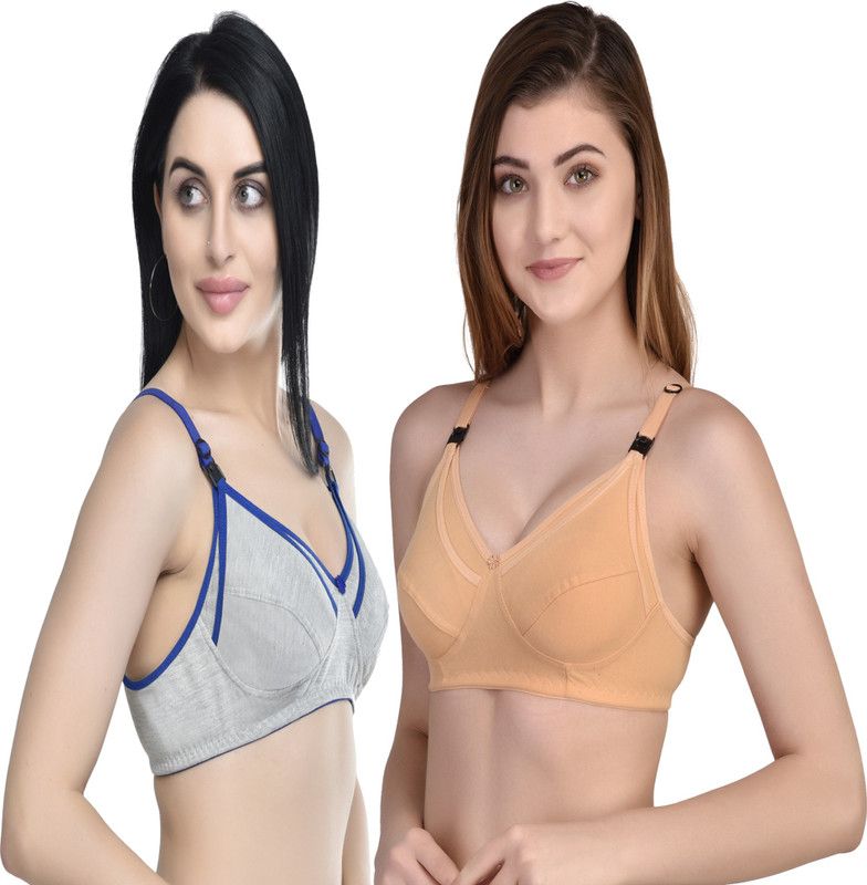 Pack of 2 Women Maternity/Nursing Non Padded Bra  (Gold, Blue)