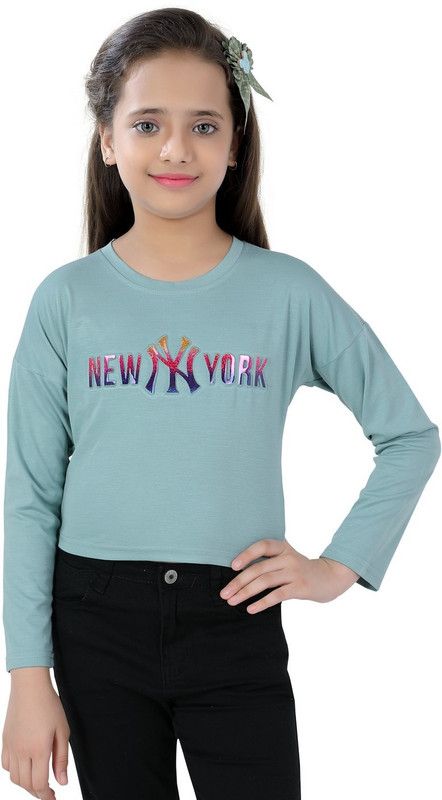 Girls Casual Cotton Blend Crop Top  (Green, Pack of 1)