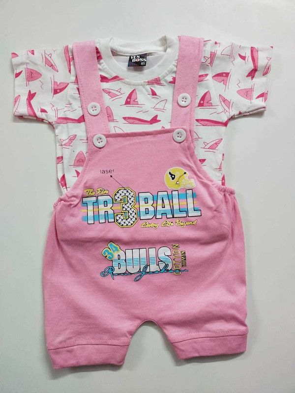 Dungaree For Baby Boys & Baby Girls Party Printed Pure Cotton  (Pink, Pack of 1)