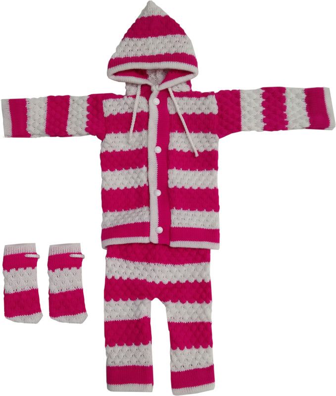 Baby Boys & Baby Girls Casual Sweater Pyjama, Mitten  (Pink)