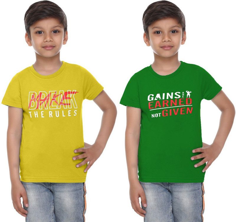 Boys & Girls Solid Cotton Blend T Shirt  (Yellow, Pack of 2)