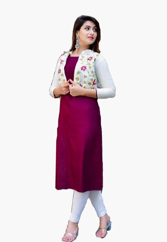Women Kurta  (White, Purple)